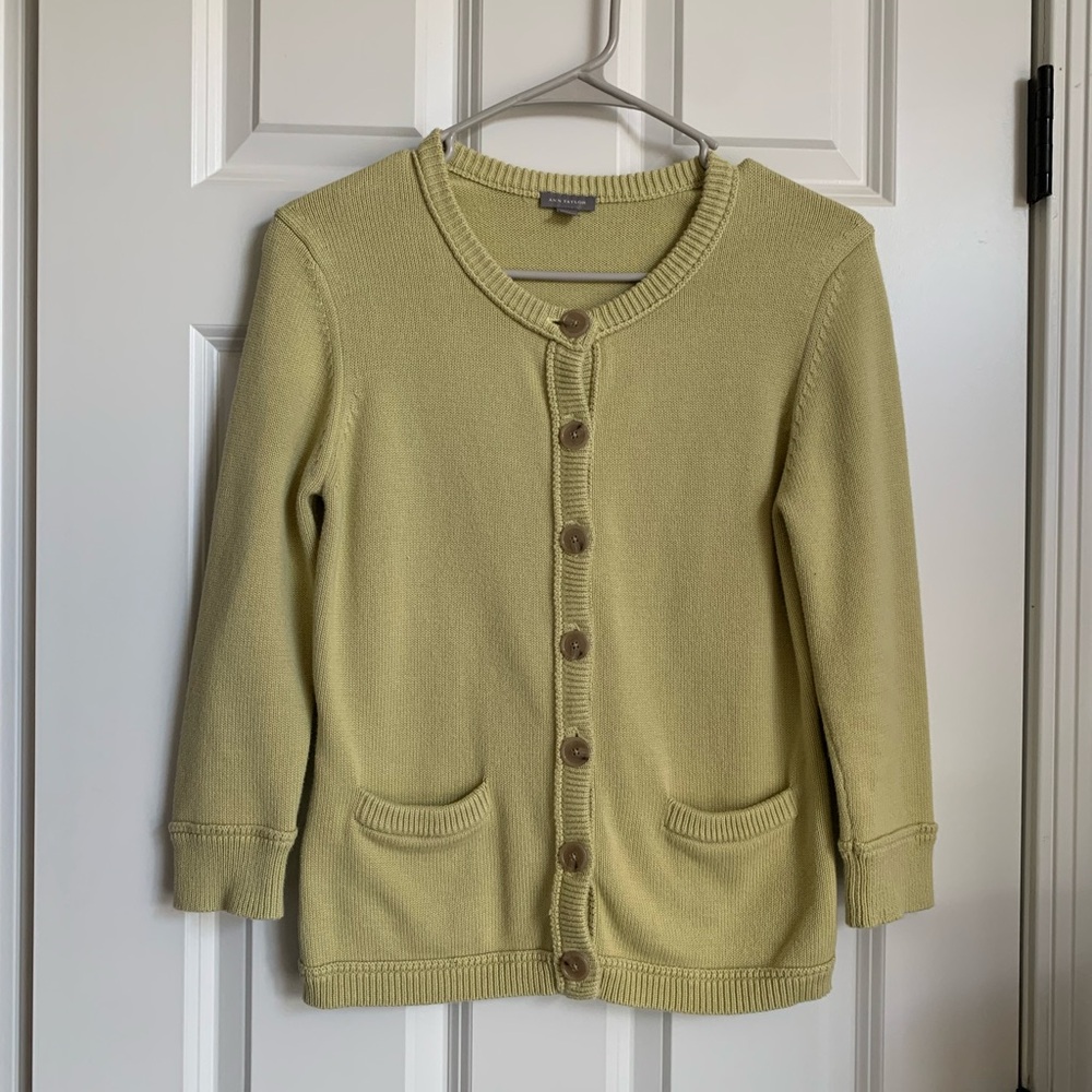 Ann Taylor Cotton Avacado Green Olive Knit Sweater